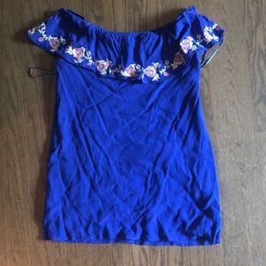 royal blue off shoulder dress